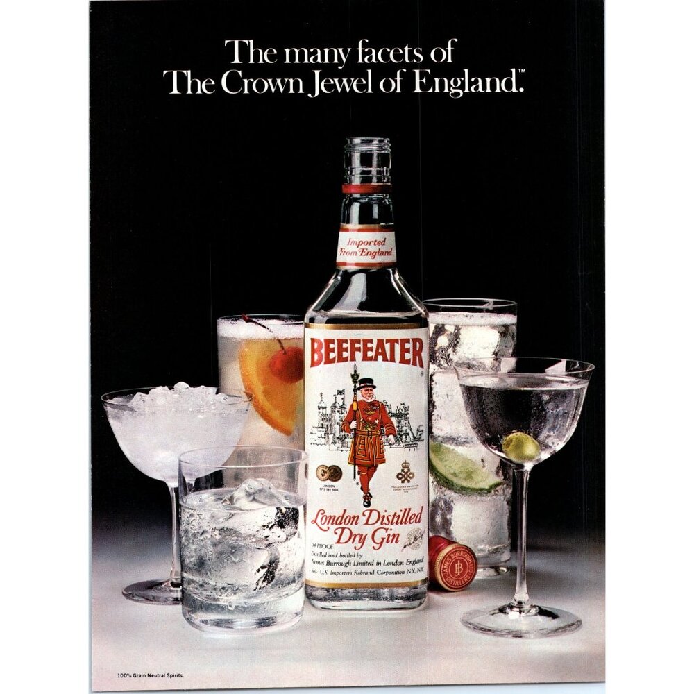 1981 Beefeater Gin Crown Jewel of England Vintage Print Ad 80s Bar Wall Art